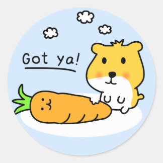 cute hamster is hungry classic round sticker
