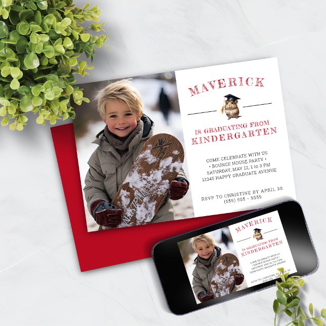 Cute Hamster Kindergarten Graduation (Red) Invitation (Creator Uploaded)