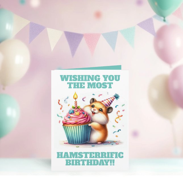 Cute Hamster Lifting Cupcake Hamsterrific Birthday Card (Cute Hamster Lifting Cupcake Hamsterrific Birthday Cupcake Birthday Card Cover Photo)