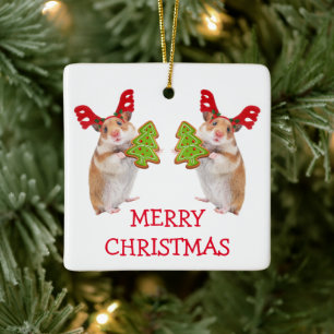 Cute Hamster/Mouse Christmas Ceramic Ornament