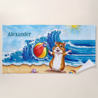 Cute Hamster Personalised Beach Towel