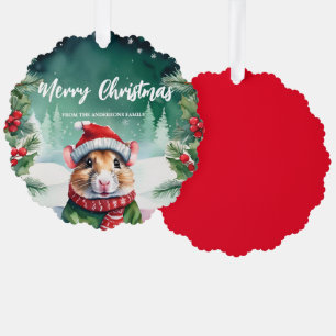 Cute Hamster Santa Xmas Holiday Party Family boys Tree Decoration Card