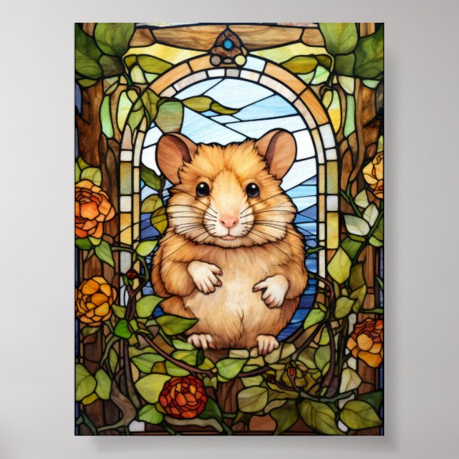 Cute Hamster Stained Glass Window Design Poster (Front)