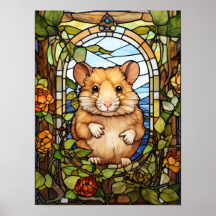 Cute Hamster Stained Glass Window Design Poster