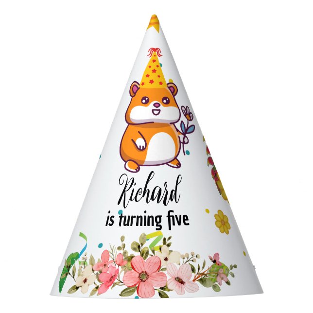 Cute Hamster Themed Kid's Birthday Party Hat (Front)