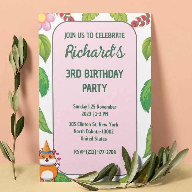 Cute Hamster Themed Kid's Birthday Party Invitation (Creator Uploaded)