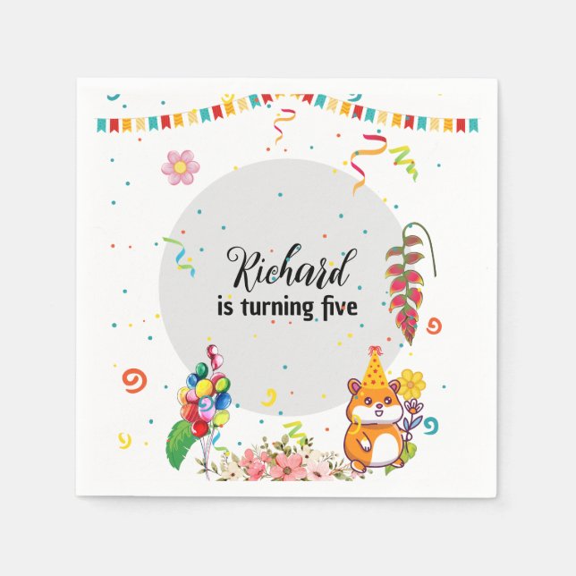 Cute Hamster Themed Kid's Birthday Party Napkin (Front)