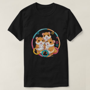 Cute Hamster Trio in Colorful Rings T-Shirt