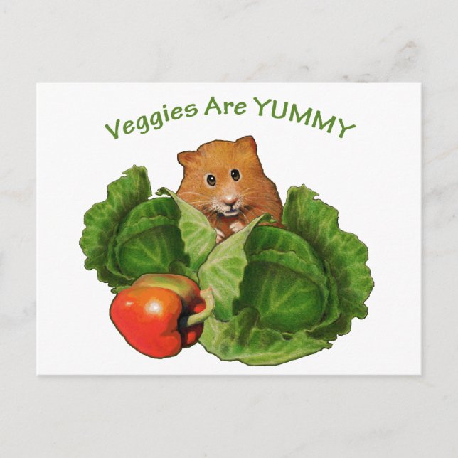 Cute Hamster: Veggies Are Yummy: Health, Nutrition Postcard (Front)
