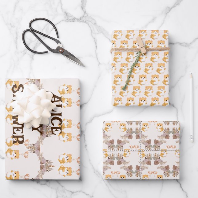 Cute Hamster watercolor  Wrapping Paper Sheet (Front)