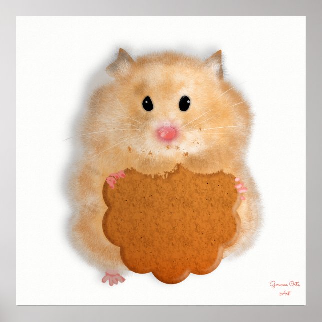 Cute hamster with biscuit art Illustration. Poster (Front)