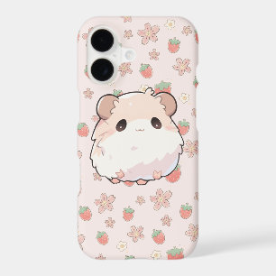 Cute Hamster with floral strawberry background