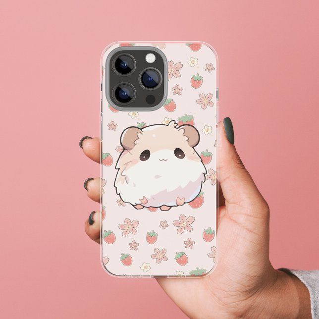 Cute Hamster with floral strawberry background Case-Mate iPhone Case (Creator Uploaded)