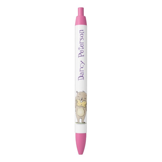 Cute hamster with peanut cartoon illustration black ink pen (Front Vertical)