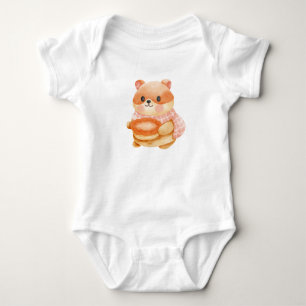 Cute hamster with Pie and Scarf Design Baby Bodysuit