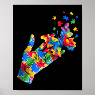 Cute Hand And Butterfly Puzzle Pieces Autism Aware Poster