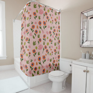 Cute Hand Drawing Flower Pattern Shower Curtain