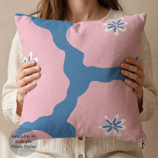 Cute Hand Drawn Abstract Flower Vibrant Blue Pink Cushion