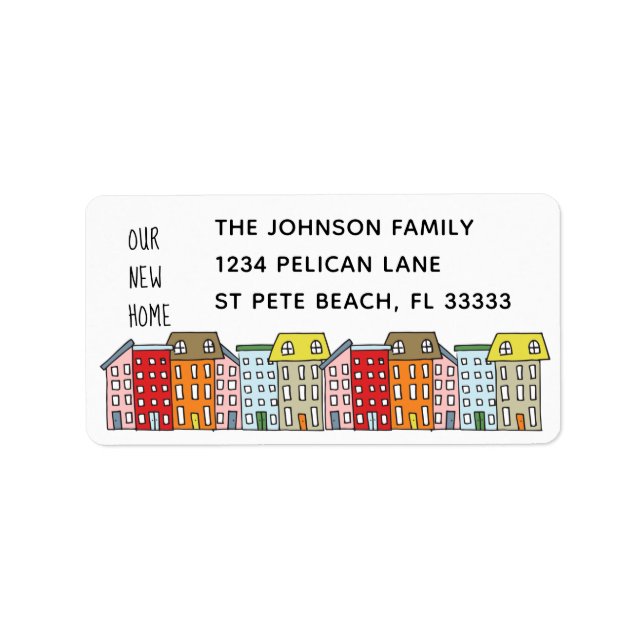 Cute Hand Drawn Apartment Buildings New Address Label (Front)