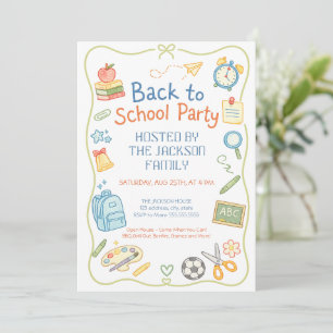 Cute Hand Drawn Back to School Party Invitation