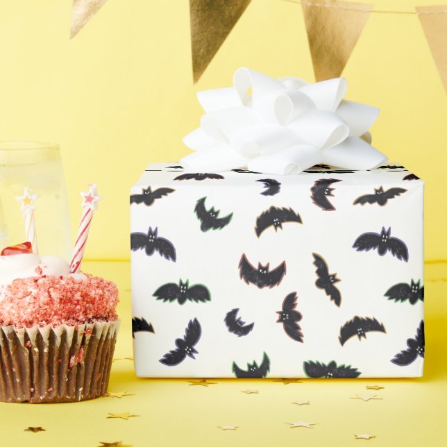 Cute Hand Drawn Bats Pattern Halloween Wrapping Paper (Birthday Party)