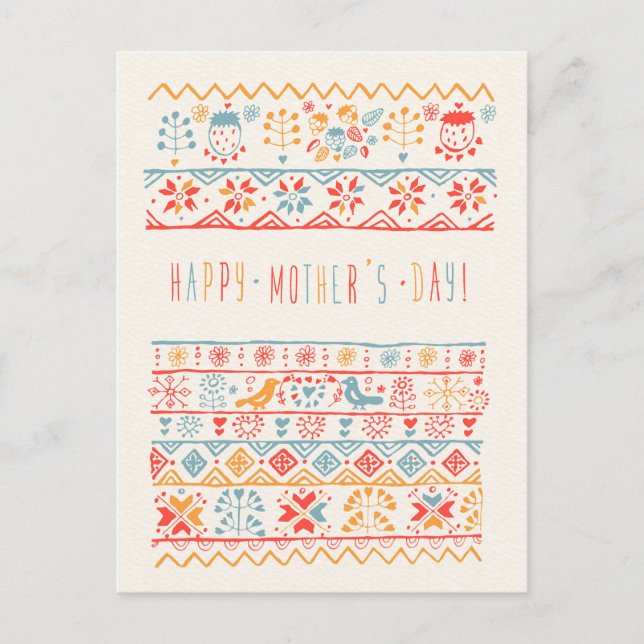Cute Hand Drawn Birds Flowers Happy Mothers Day Postcard (Front)
