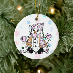 Cute Hand Drawn Blue Snowman Christmas Ceramic Tree Decoration