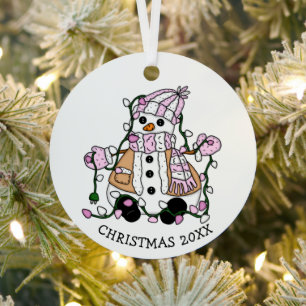 Cute Hand Drawn Blue Snowman Christmas    Metal Tree Decoration