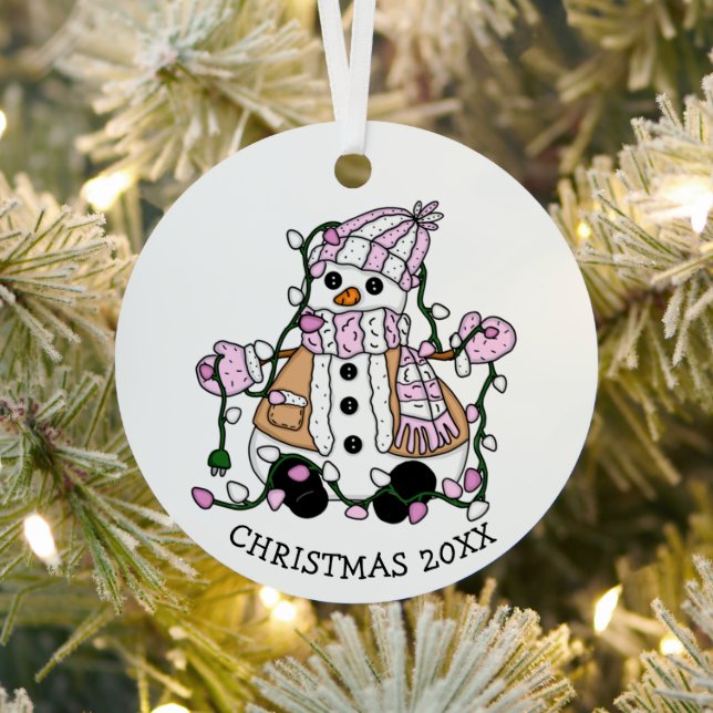 Cute Hand Drawn Blue Snowman Christmas    Metal Tree Decoration (Insitu)