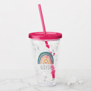 Cute Hand Drawn Boho Rainbow Personalised Acrylic Tumbler