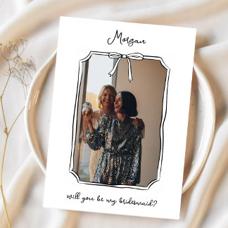 Cute Hand Drawn Bow Bridesmaid Proposal Photo Card