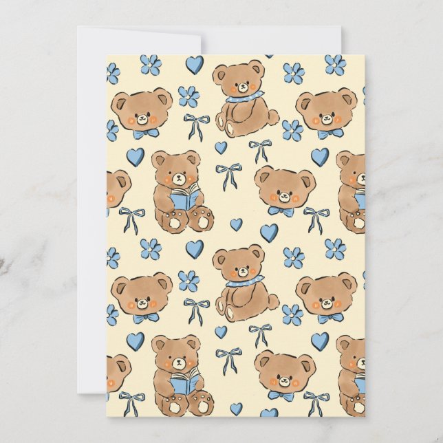 Cute Hand-drawn Brown Teddy Bears Seamless Pattern Invitation (Front)