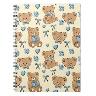 Cute Hand-drawn Brown Teddy Bears Seamless Pattern Notebook