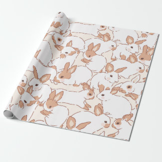 Cute Hand-Drawn Bunny Doodle Pattern in Soft Earth Wrapping Paper
