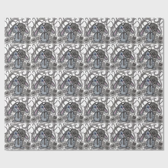 Cute Hand-Drawn Bunny Rabbit Zen Doodle Wrapping P Paper (Flat)