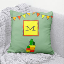 Cute Hand-Drawn Cactus + Monogram Festive Fiesta