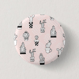 Cute Hand Drawn Cactus Pattern 3 Cm Round Badge