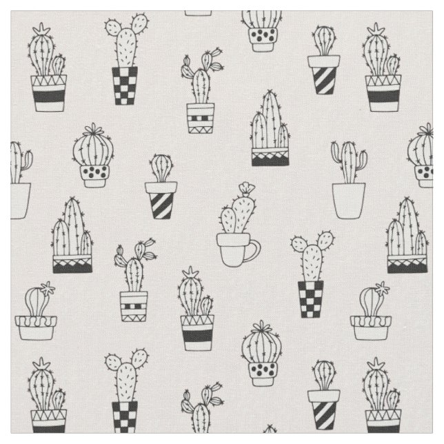 Cute Hand Drawn Cactus Pattern Fabric (Close Up)