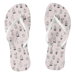 Cute Hand Drawn Cactus Pattern Flip Flops