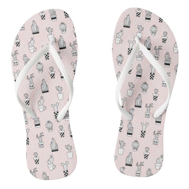 Cute Hand Drawn Cactus Pattern Flip Flops (Footbed)