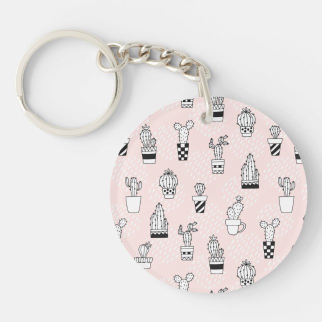 Cute Hand Drawn Cactus Pattern Key Ring (Front)