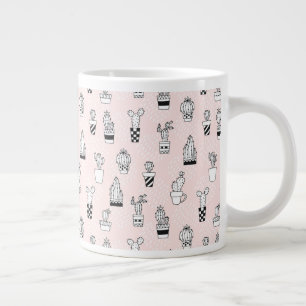 Cute Hand Drawn Cactus Pattern Large Coffee Mug