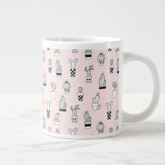 Cute Hand Drawn Cactus Pattern Large Coffee Mug (Right)