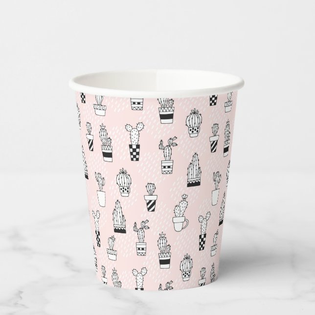 Cute Hand Drawn Cactus Pattern Paper Cups (Left)