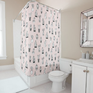 Cute Hand Drawn Cactus Pattern Shower Curtain