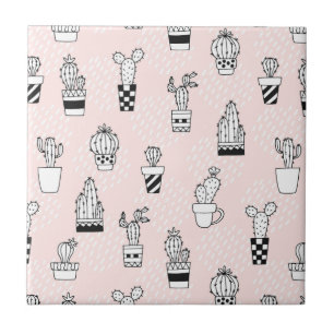 Cute Hand Drawn Cactus Pattern Tile