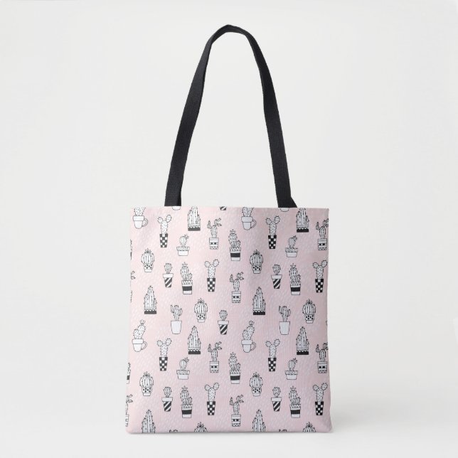 Cute Hand Drawn Cactus Pattern Tote Bag (Front)