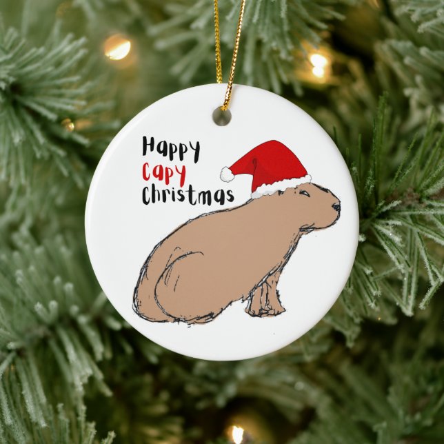 Cute Hand-Drawn Capybara Personalised Christmas  Ceramic Tree Decoration (Tree)