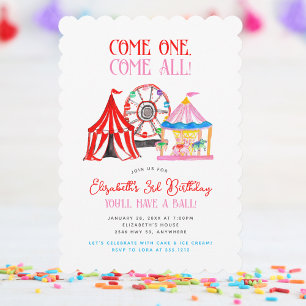 Cute Hand Drawn Carnival Circus Birthday Invitation