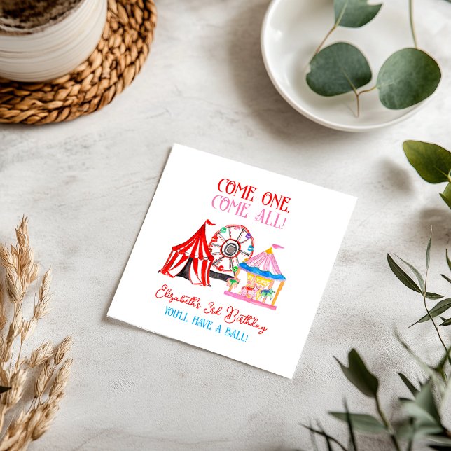 Cute Hand Drawn Carnival Circus Birthday Napkin (Cute Hand Drawn Carnival Circus Birthday Napkins)